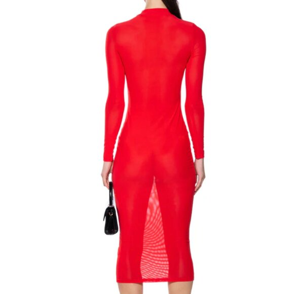 Callie Lives Xena Au Revoir Red Sheer Mesh Maxi Dress L Xl - Picture 3 of 4